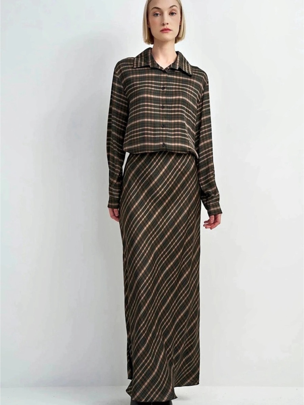 ASTRID Plaid Shirt in Brown & Black Msrp $140